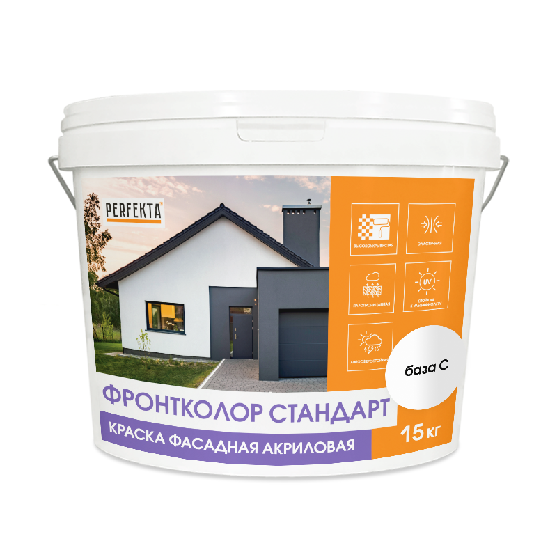 Краска фасадная акриловая Фронтколор Стандарт база C, 15 кг